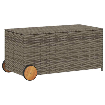 vidaXL Garden Storage Box with Wheels Grey 190L Poly Rattan - 107 x 55 x 50/53 cm