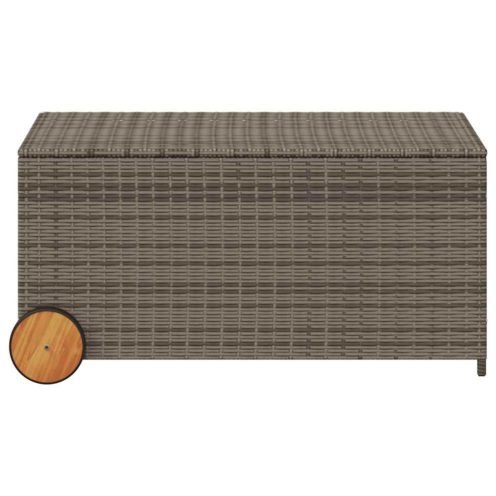vidaXL Garden Storage Box with Wheels Grey 190L Poly Rattan - 107 x 55 x 50/53 cm