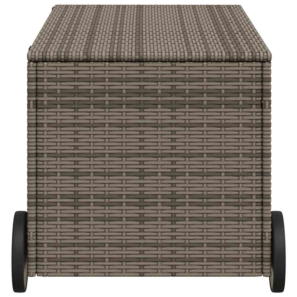 vidaXL Garden Storage Box with Wheels Grey 190L Poly Rattan - 107 x 55 x 50/53 cm