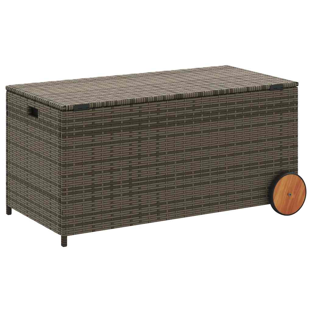 vidaXL Garden Storage Box with Wheels Grey 190L Poly Rattan - 107 x 55 x 50/53 cm