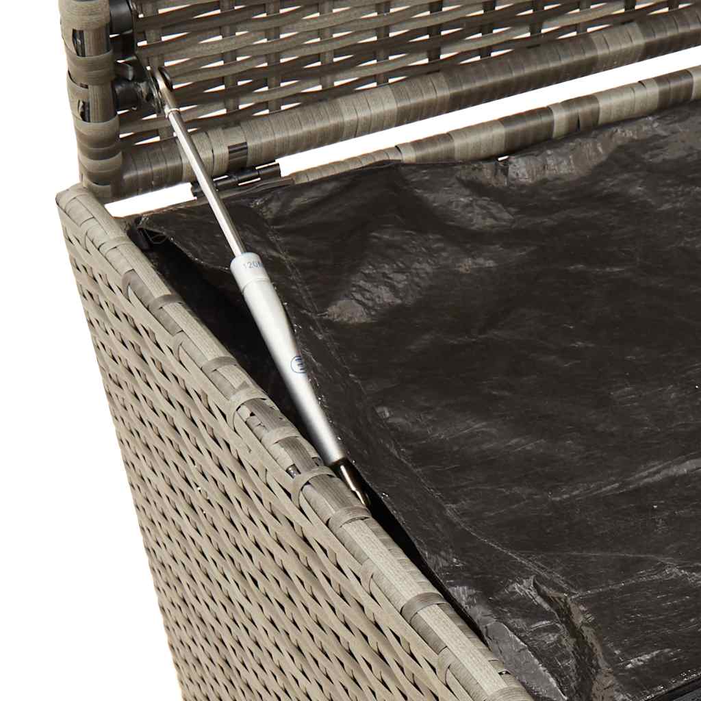 vidaXL Garden Storage Box with Wheels Grey 190L Poly Rattan - 107 x 55 x 50/53 cm