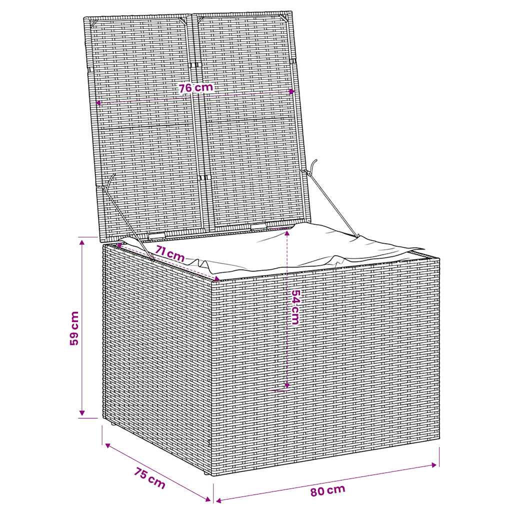 vidaXL Garden Storage Box Grey 291L Poly Rattan - 80 x 75 x 59 cm