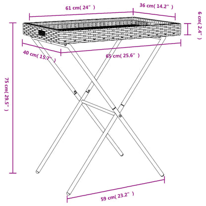 vidaXL Folding Tray Table Brown 65x40x75 cm Poly Rattan
