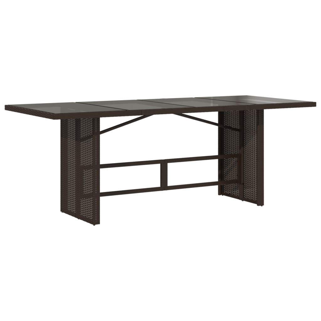 vidaXL Garden Table with Glass Top Brown 190x80x74 cm Poly Rattan