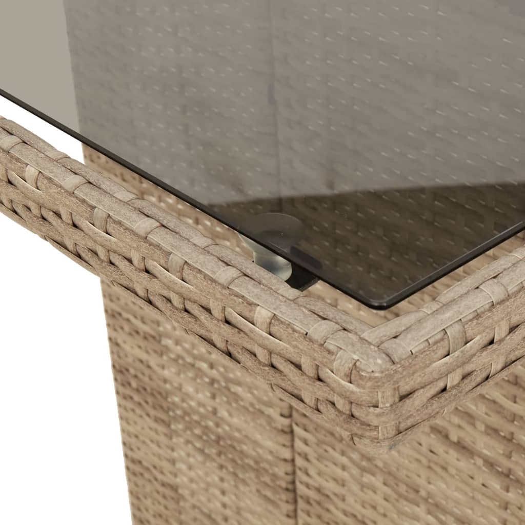 vidaXL Garden Table with Glass Top Beige 190x80x74 cm Poly Rattan