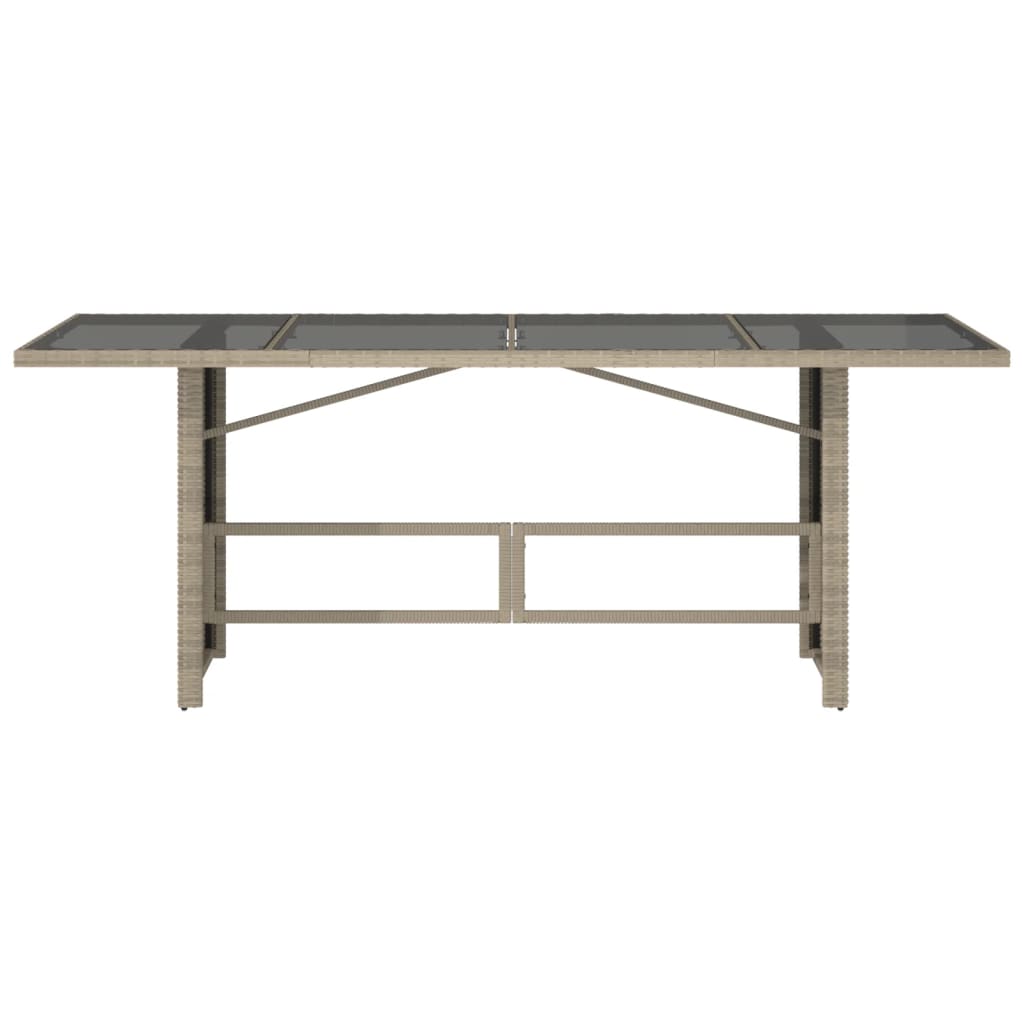 vidaXL Garden Table with Glass Top Light Grey 190x80x74 cm Poly Rattan