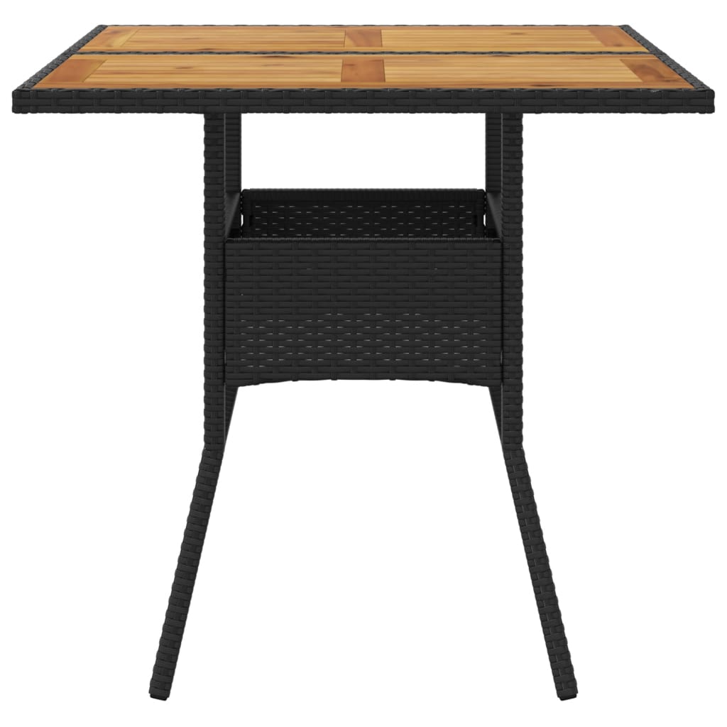 vidaXL Garden Table with Acacia Wood Top Black 80x80x75 cm Poly Rattan