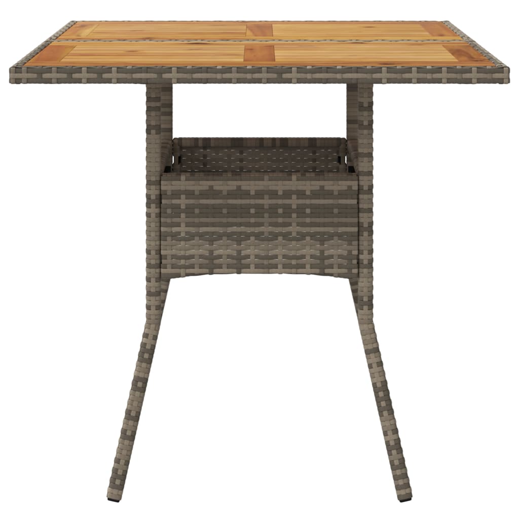vidaXL Garden Table with Acacia Wood Top Grey 80x80x75 cm Poly Rattan