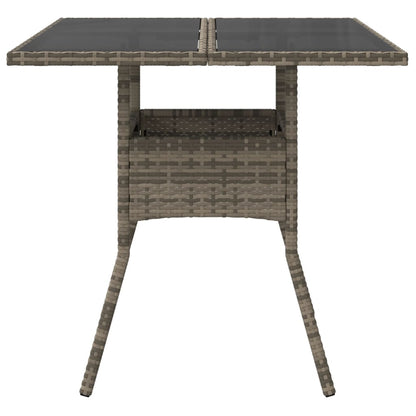 vidaXL Garden Table with Glass Top Grey 80x80x75 cm Poly Rattan