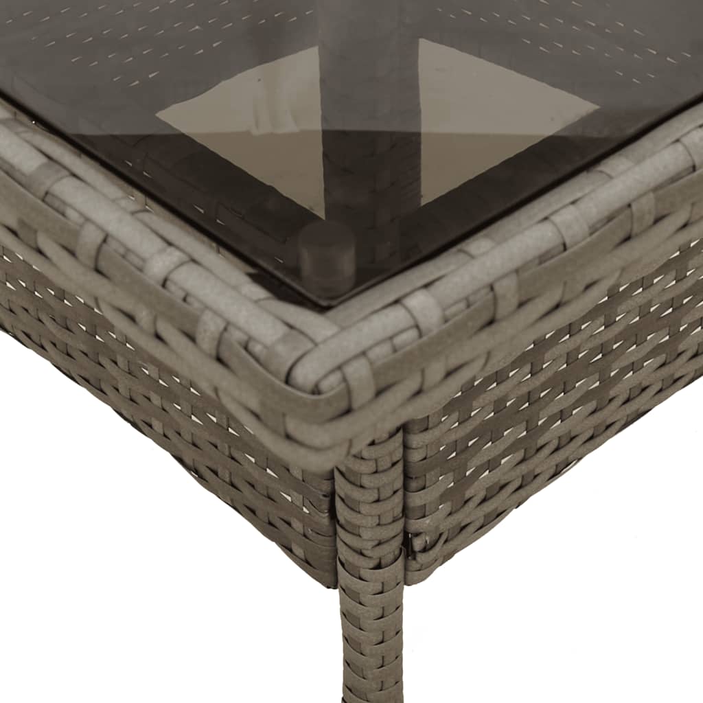 vidaXL Garden Table with Glass Top Grey 80x80x75 cm Poly Rattan