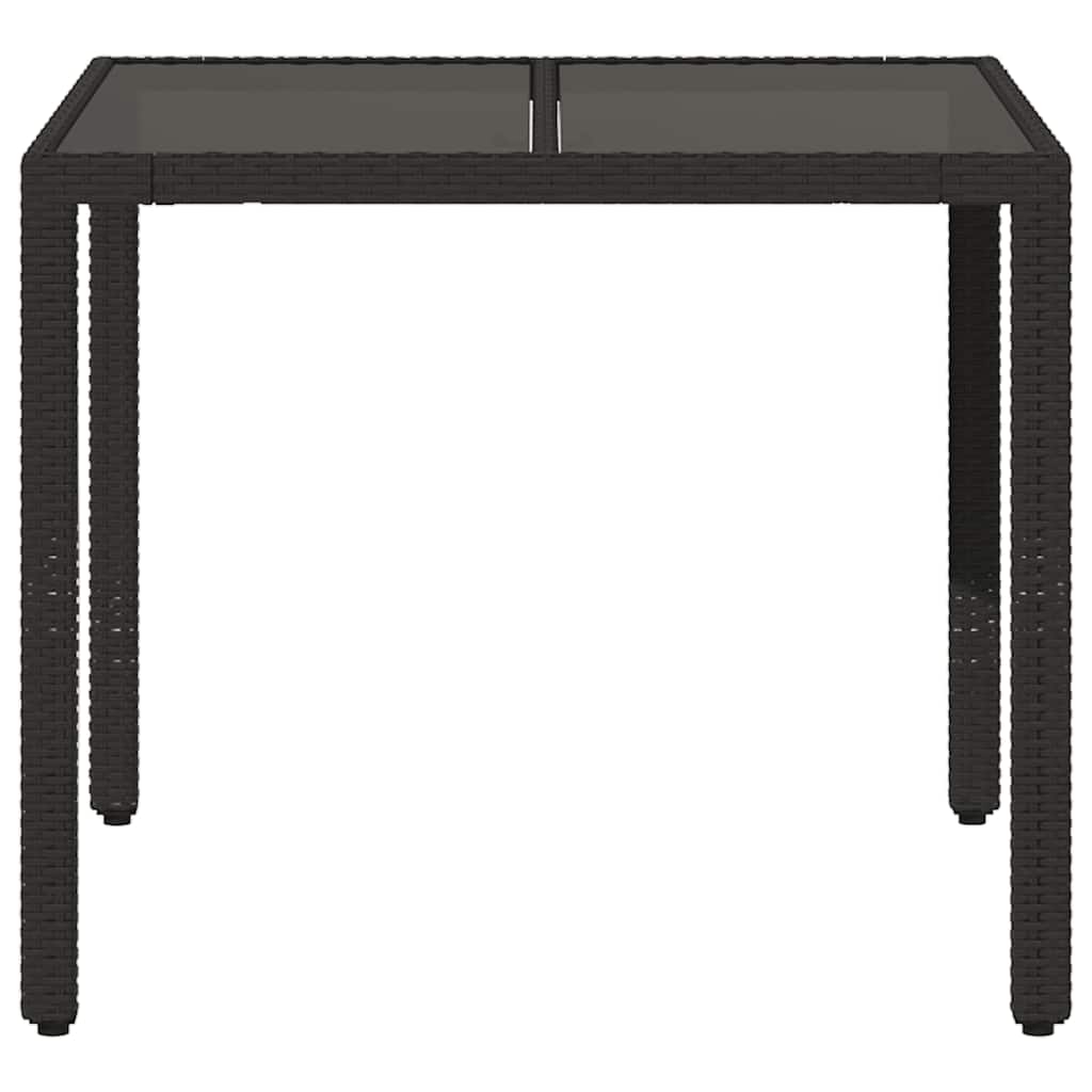 vidaXL Garden Table with Glass Top Black 90x90x75 cm Poly Rattan