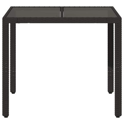 vidaXL Garden Table with Glass Top Black 90x90x75 cm Poly Rattan