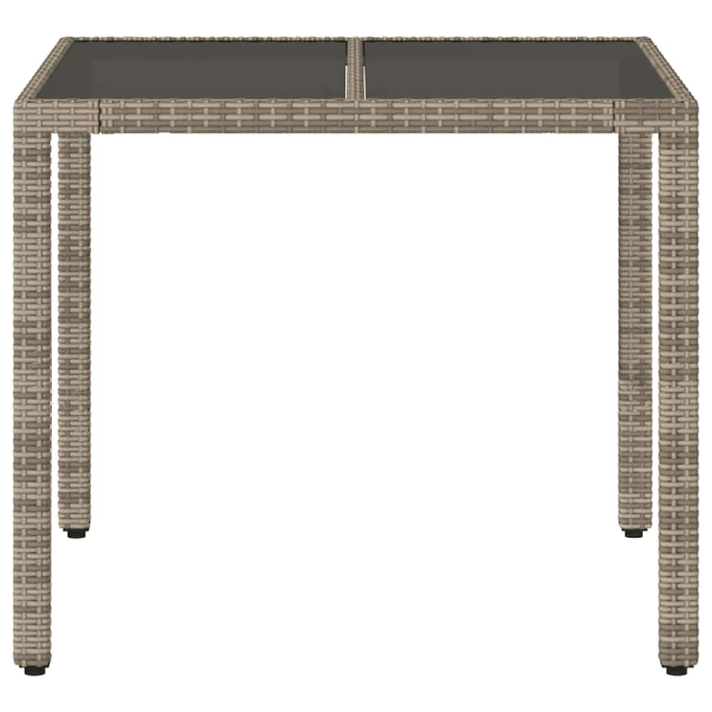 vidaXL Garden Table with Glass Top Grey 90x90x75 cm Poly Rattan