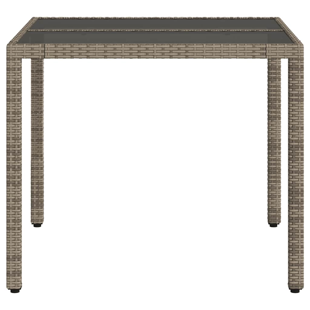 vidaXL Garden Table with Glass Top Grey 90x90x75 cm Poly Rattan
