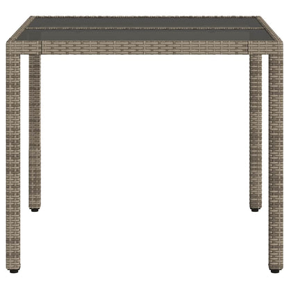 vidaXL Garden Table with Glass Top Grey 90x90x75 cm Poly Rattan