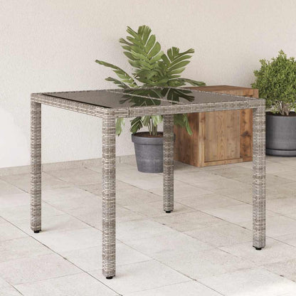 vidaXL Garden Table with Glass Top Grey 90x90x75 cm Poly Rattan