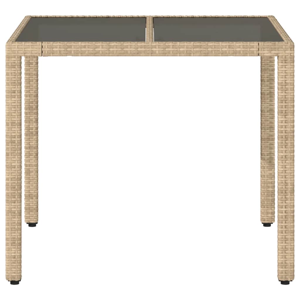 vidaXL Garden Table with Glass Top Beige 90x90x75 cm Poly Rattan