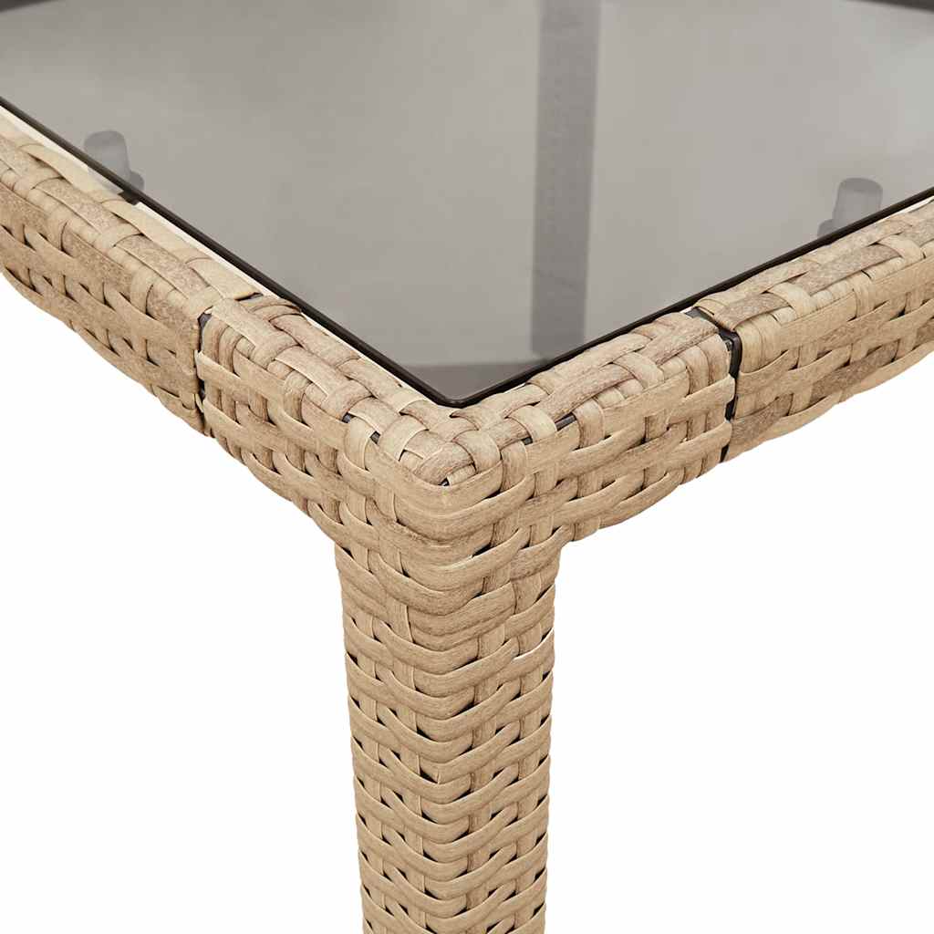 vidaXL Garden Table with Glass Top Beige 90x90x75 cm Poly Rattan
