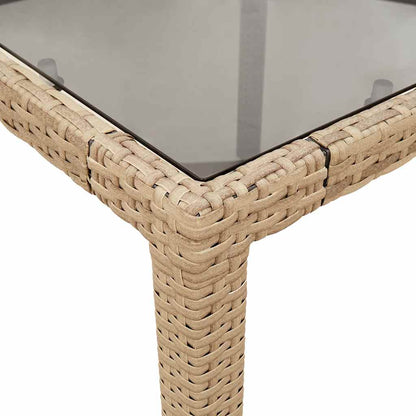 vidaXL Garden Table with Glass Top Beige 90x90x75 cm Poly Rattan