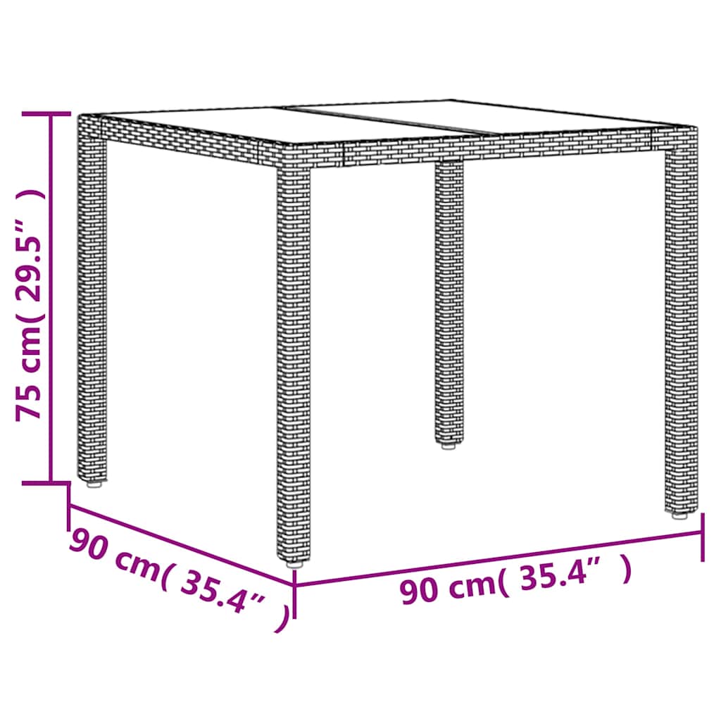 vidaXL Garden Table with Glass Top Brown 90x90x75 cm Poly Rattan