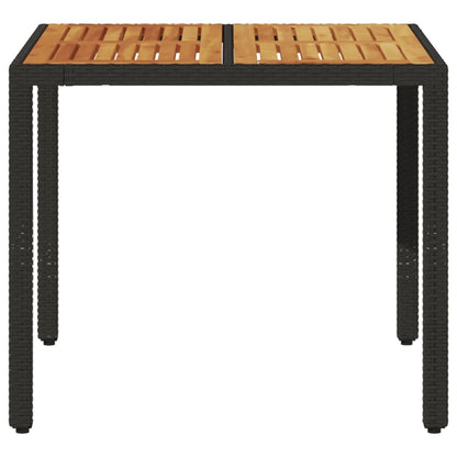 vidaXL Garden Table with Acacia Wood Top Black 90x90x75 cm Poly Rattan