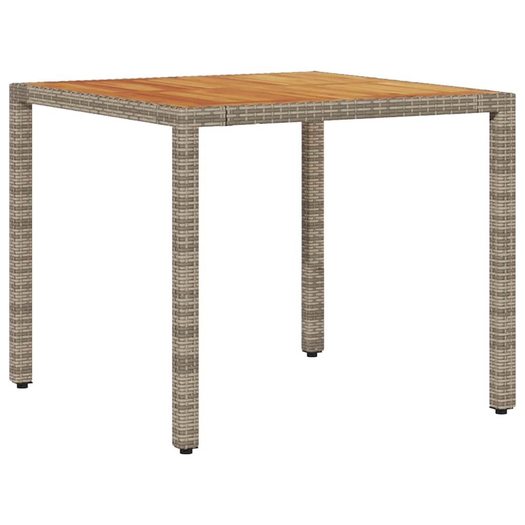 vidaXL Garden Table with Acacia Wood Top Grey 90x90x75 cm Poly Rattan