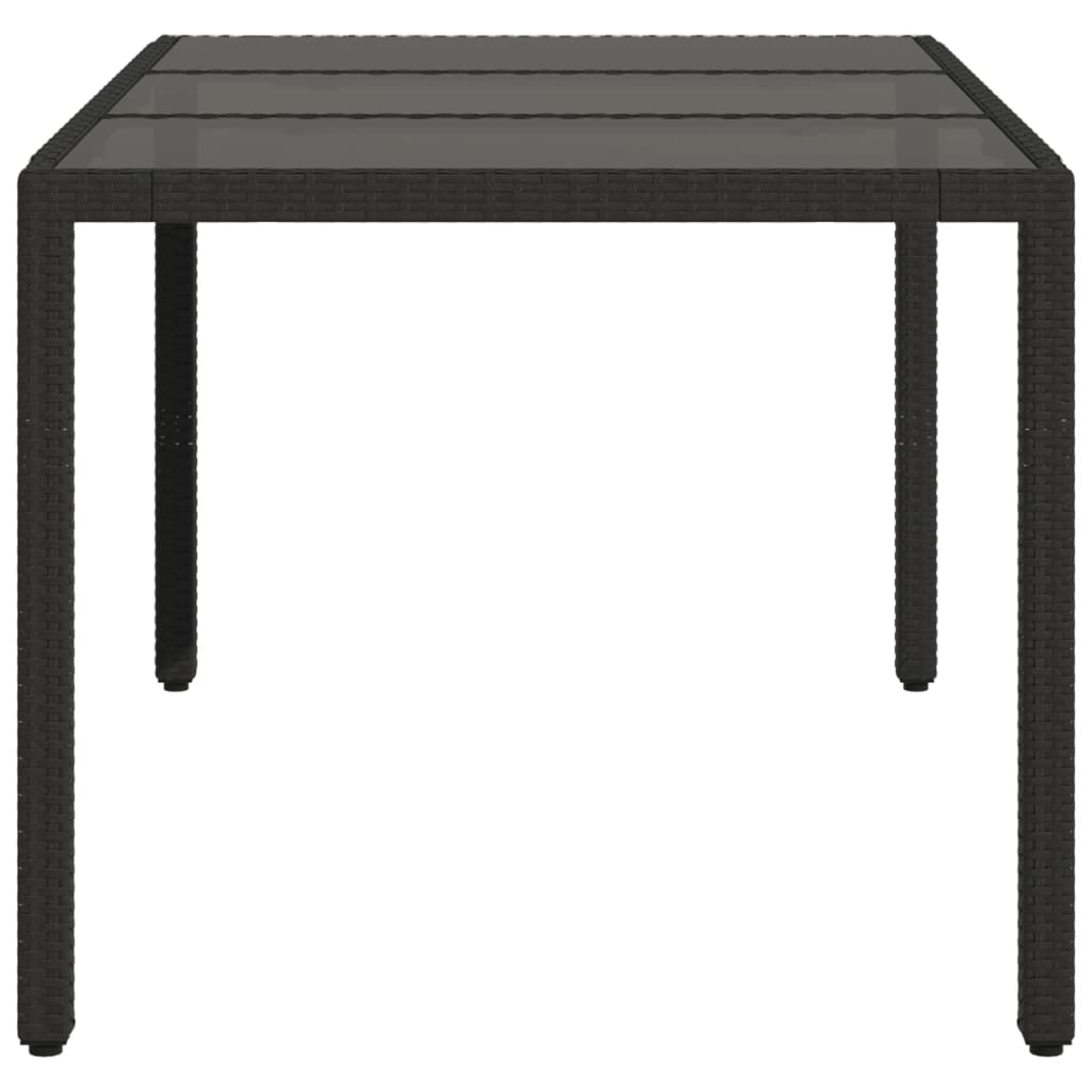 vidaXL Garden Table with Glass Top Black 150x90x75 cm Poly Rattan