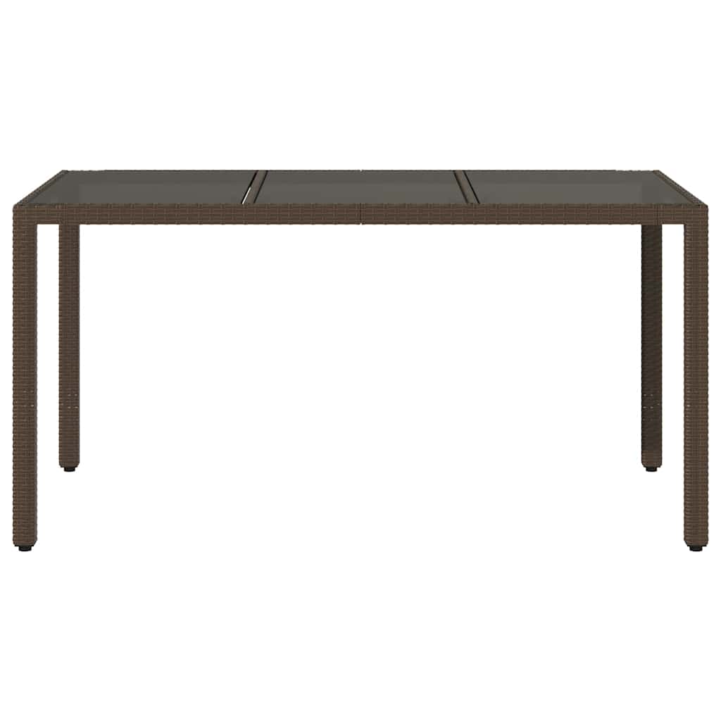 vidaXL Garden Table with Glass Top Brown 150x90x75 cm Poly Rattan