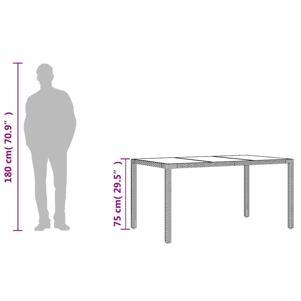 vidaXL Garden Table with Glass Top Brown 150x90x75 cm Poly Rattan