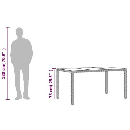 vidaXL Garden Table with Glass Top Brown 150x90x75 cm Poly Rattan
