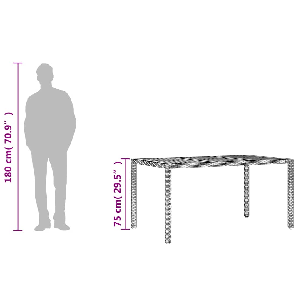 vidaXL Garden Table with Acacia Wood Top Black 150x90x75 cm Poly Rattan