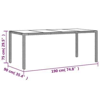vidaXL Garden Table with Glass Top Grey 190x90x75 cm Poly Rattan