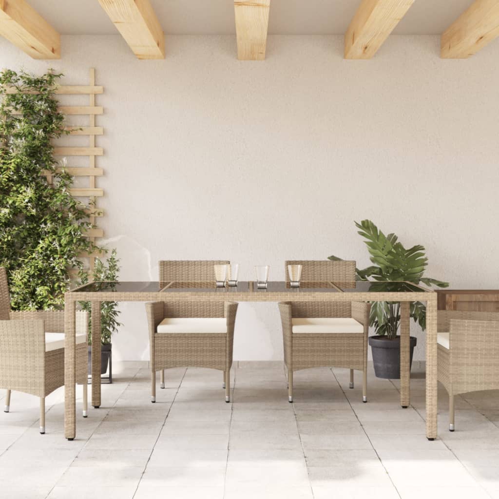 vidaXL Garden Table with Glass Top Beige 190x90x75 cm Poly Rattan