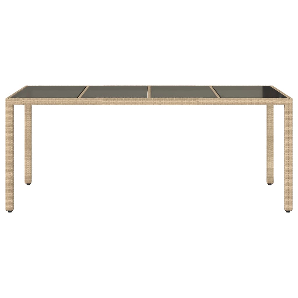 vidaXL Garden Table with Glass Top Beige 190x90x75 cm Poly Rattan