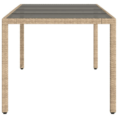 vidaXL Garden Table with Glass Top Beige 190x90x75 cm Poly Rattan