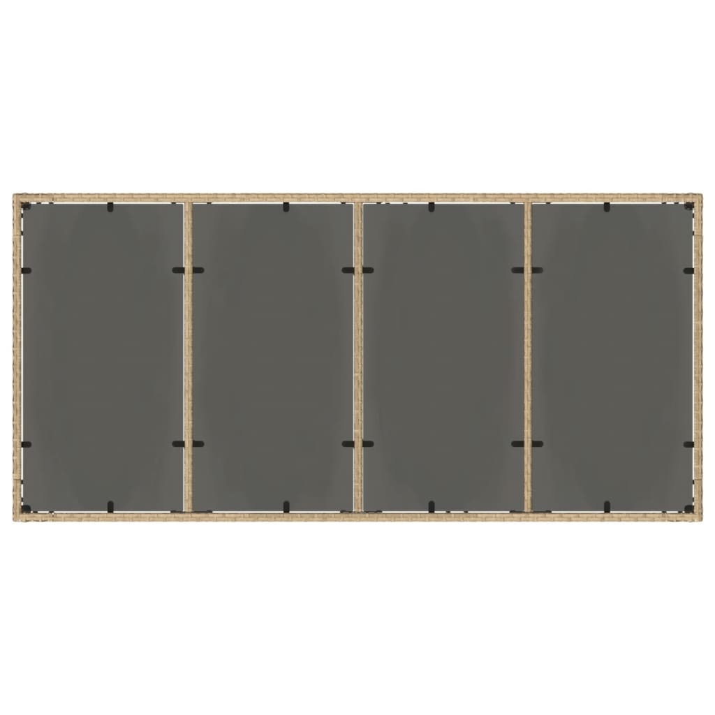 vidaXL Garden Table with Glass Top Beige 190x90x75 cm Poly Rattan