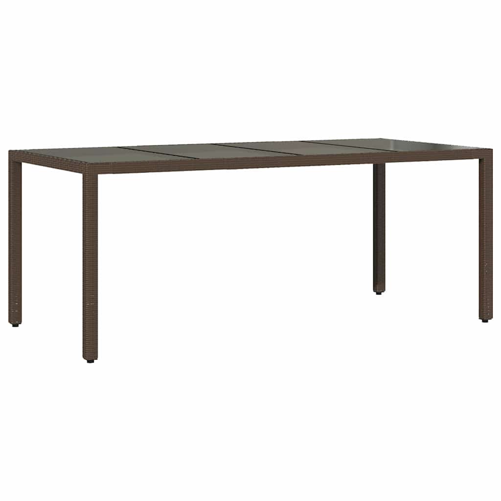 vidaXL Garden Table with Glass Top Brown 190x90x75 cm Poly Rattan
