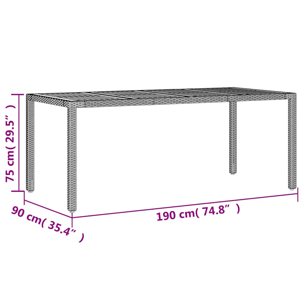 vidaXL Garden Table with Acacia Wood Top Grey 190x90x75 cm Poly Rattan