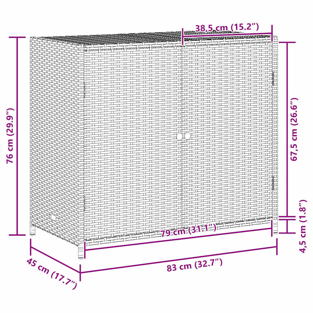 vidaXL Garden Storage Cabinet Grey 83x45x76 cm Poly Rattan