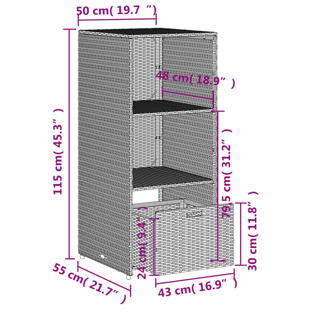 vidaXL Garden Storage Cabinet Beige 50x55x115 cm Poly Rattan