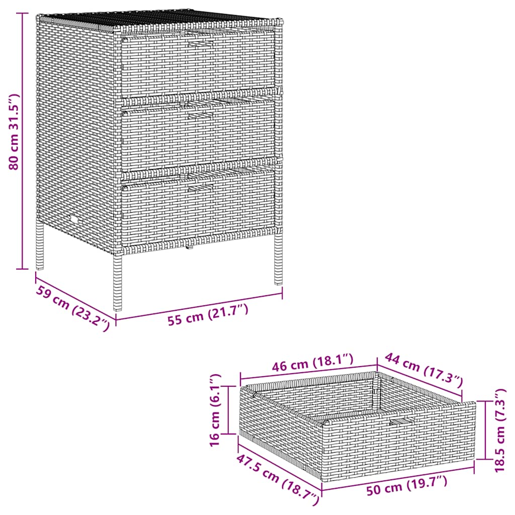 vidaXL Garden Storage Cabinet Black 55x59x80 cm Poly Rattan
