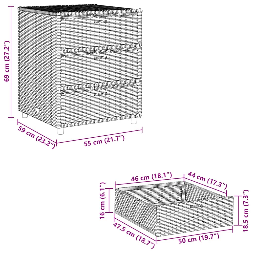 vidaXL Garden Storage Cabinet Black 55x59x69 cm Poly Rattan