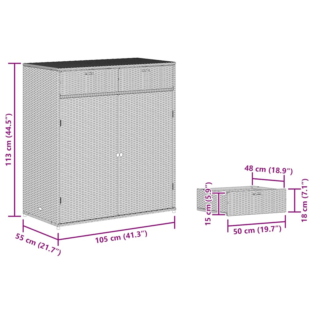 vidaXL Garden Storage Cabinet Grey 105x55x113 cm Poly Rattan
