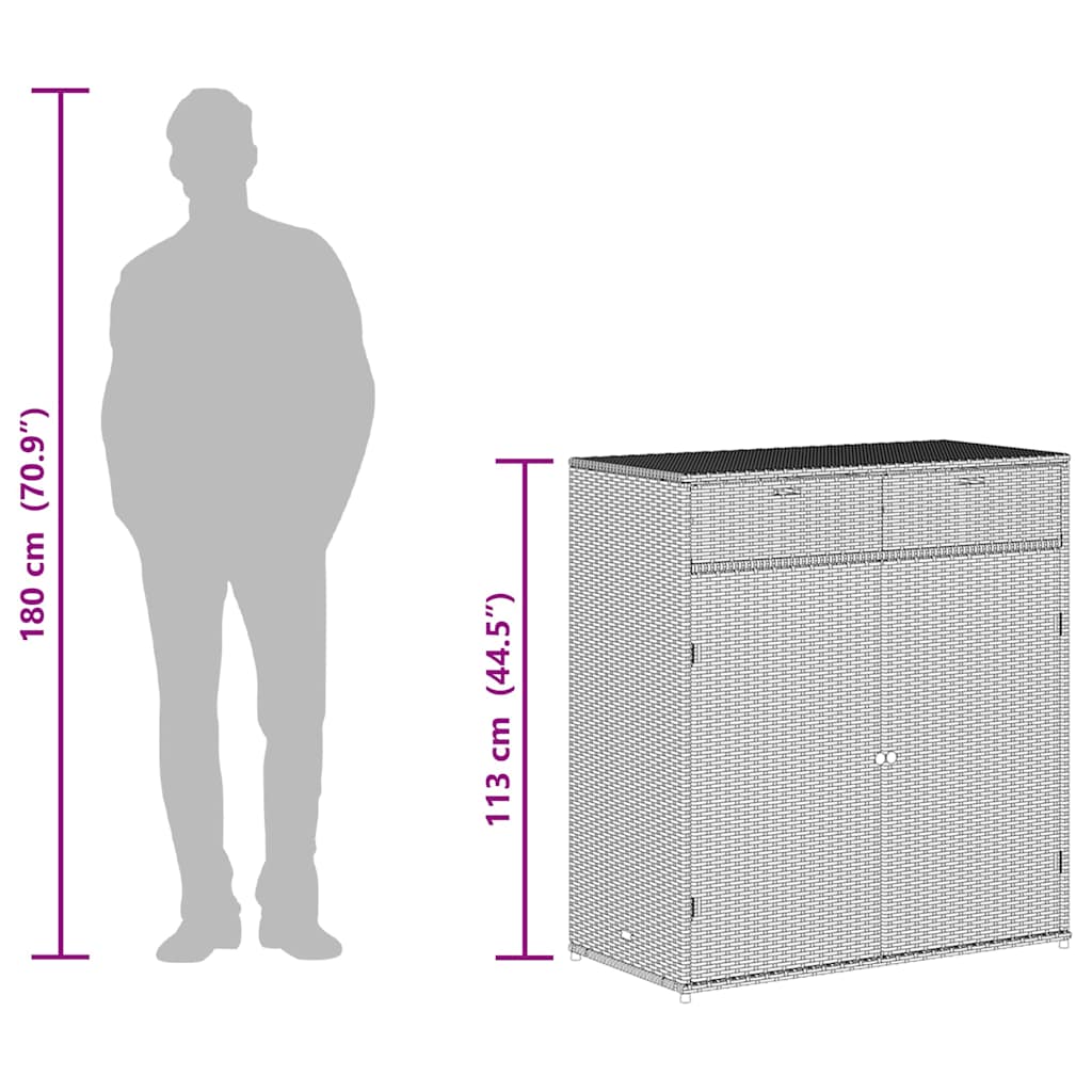 vidaXL Garden Storage Cabinet Grey 105x55x113 cm Poly Rattan