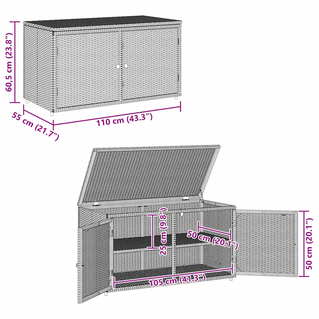 vidaXL Garden Storage Cabinet Brown 110x55x60.5 cm Poly Rattan