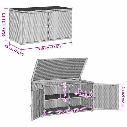 vidaXL Garden Storage Cabinet Brown 110x55x60.5 cm Poly Rattan