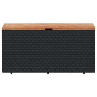 vidaXL Garden Storage Box Black 110x50x54 cm Poly Rattan Acacia Wood