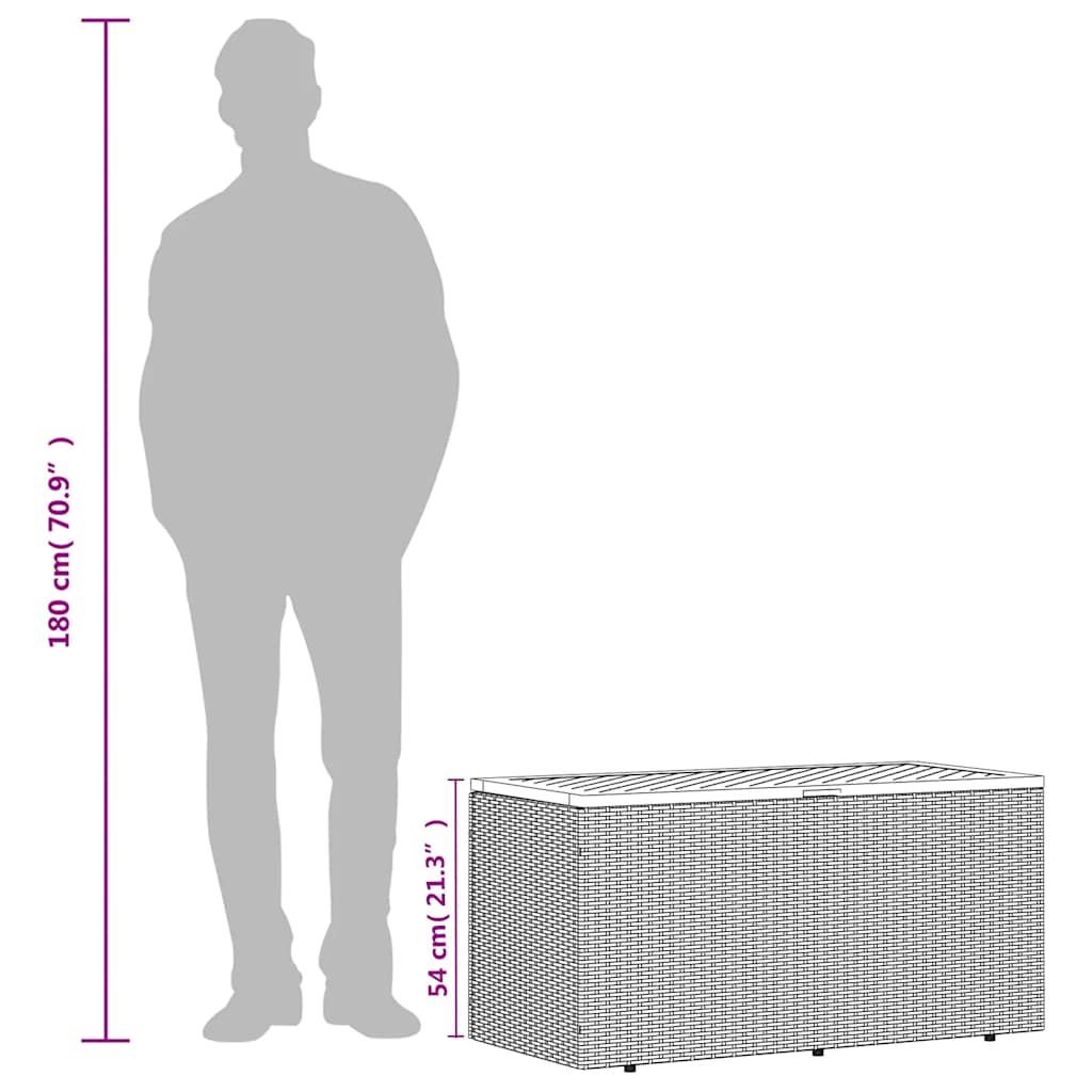 vidaXL Garden Storage Box Grey 110x50x54 cm Poly Rattan Acacia Wood