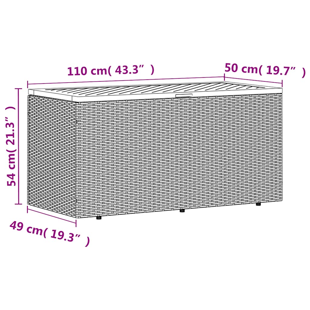 vidaXL Garden Storage Box Beige 110x50x54 cm Poly Rattan Acacia Wood