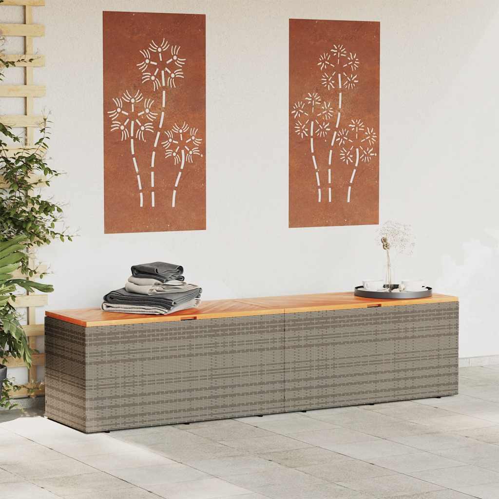 vidaXL Garden Storage Box Grey 220x50x54 cm Poly Rattan Acacia Wood